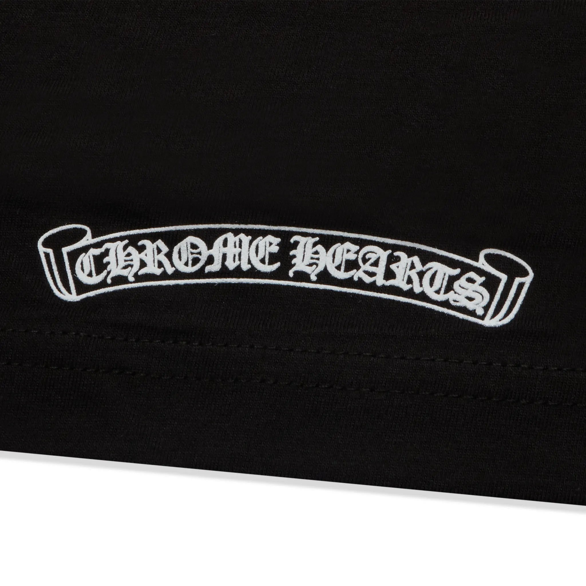 Detailed View of Chrome Hearts Scroll Logo Black T-Shirt